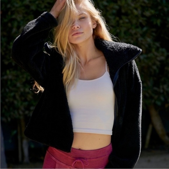 Free People Jackets & Blazers - Free People Dazed Hi Neck Zip Sherpa Jacket Black Large